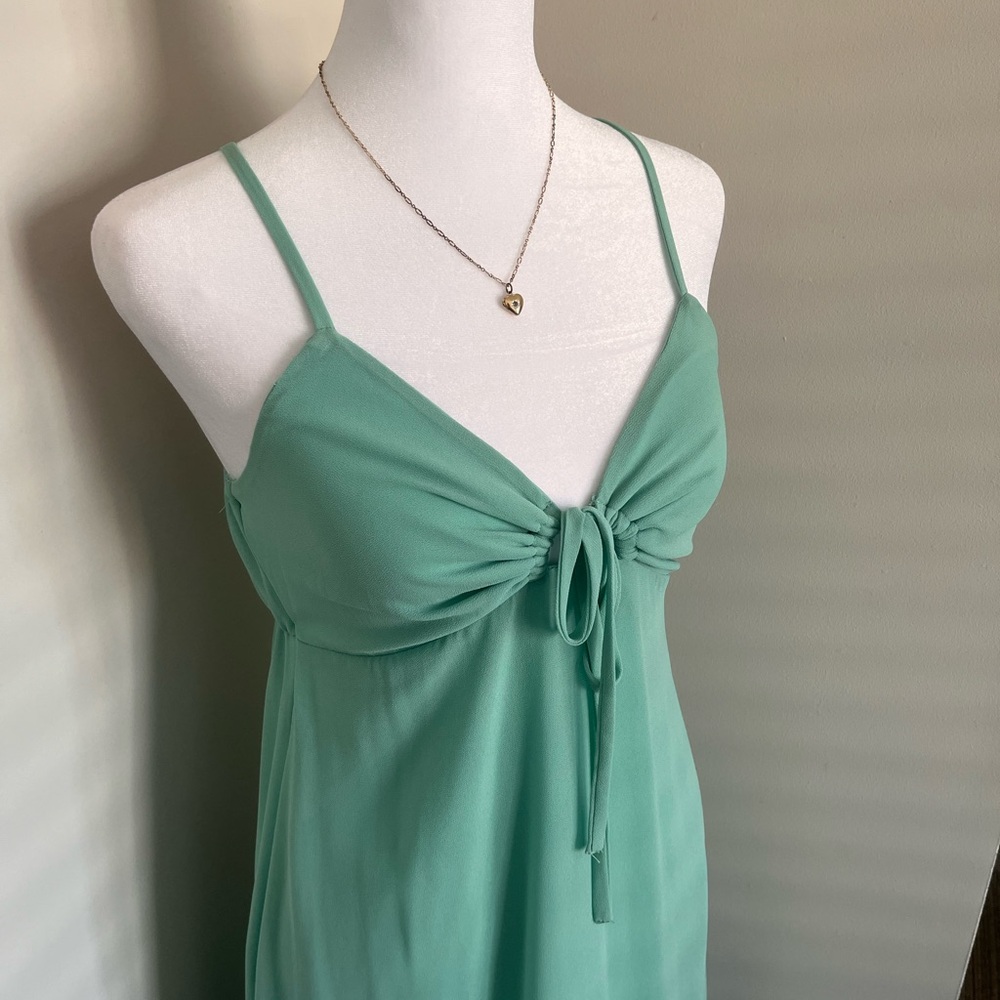 Green Ruched High-Low Sundress for Cocktail - Picture 2 of 3